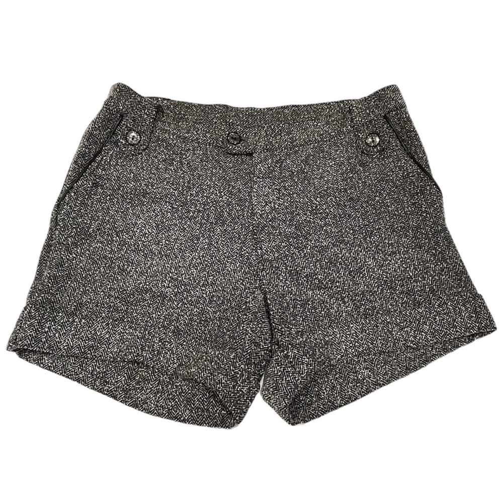 Heidi Hess Tweed Shorts Black Leather Trim L